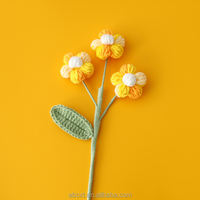 Bouquet de fleurs d'hibiscus en crochet tricoté à la main, 5 têtes, en coton durable, pour cadeau et décoration intérieure - Vente en gros