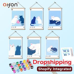 لوحات رسم بالأرقام من أورفون هابي كيتن، 6 قطع صغيرة للتعليق، لوحات زخرفية للرسم بنفسك - Product Image 1