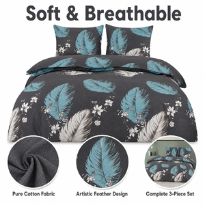Poland Local Stock Cotton Bedding <b>Set</b> 3 Piece Queen Size Teal Feather <b>Comforter</b> EU Dropshipping - Product Image 3
