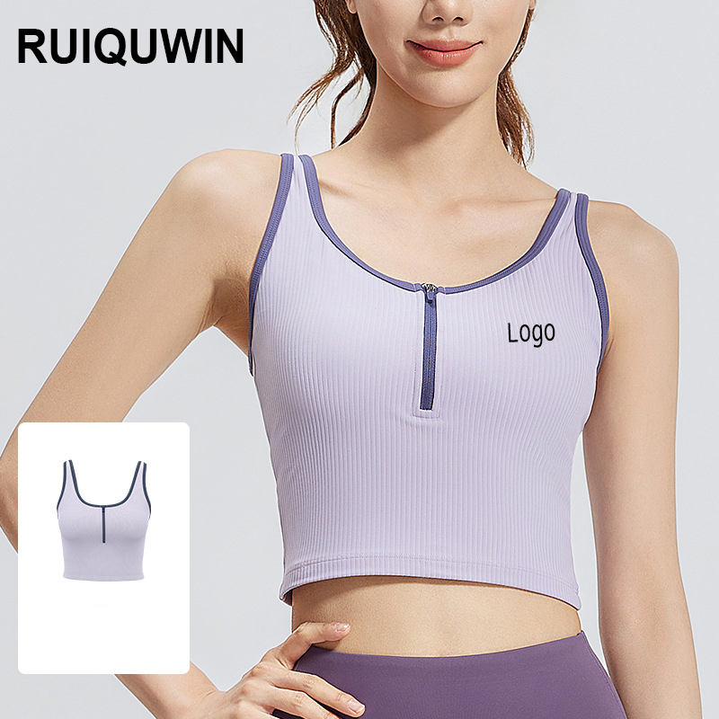RUIQUWIN Women's Half Zip Yoga Vest Breathable Backless Patchwork Color Workout Top High Stretch Gym Sports Sleeveless Shirt