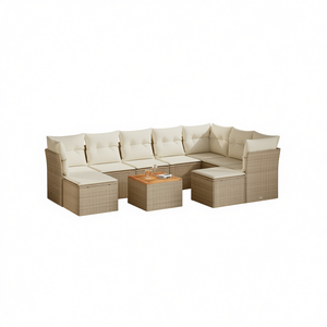 Ensemble de canapés de jardin en rotin beige avec coussins en mousse haute densité, mobilier d'extérieur au design contemporain, durable pour usage en terrasse - Product Image 1