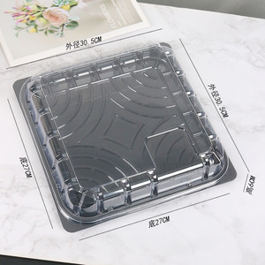 Venta al por mayor 10 pulgadas supermercado plástico transparente cuadrado plano pastel cajas contenedor negro desechable Sushi caja de embalaje - Product Image 2