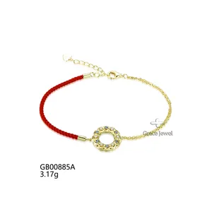 Grace Jewelry Classic Flower Shape Blue Gemstone 925 Sterling Silver Red Rope Luxury Gold Filled Ladies Bracelets