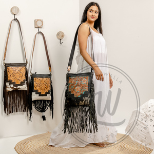 Hot Sale 2024 Hand Tooled Hair On Leather Large Fringe <b>Handbag</b> Stylish Women Genuine Leather Shoulder Bag <b>Big</b> Size Crossbody Bag - Product Image 1