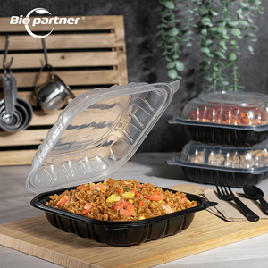 Biopartner - Contenedores de Alimentos para Llevar con Tapa Abatible, Negros y Transparentes, de 8x8 y 9x9, para Restaurantes - Product Image 1