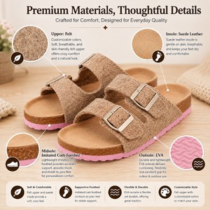 Sandales confortables en feutre mélangé de laine pour femmes, idéales pour l'intérieur de chalet, pantoufles à bout ouvert avec semelle EVA, commande en gros pour les escapades automnales en montagne - Product Image 2