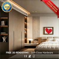 Système de dressing moderne et luxueux sur mesure pour chambre à coucher avec éclairage LED, portes vitrées et armoire en bois