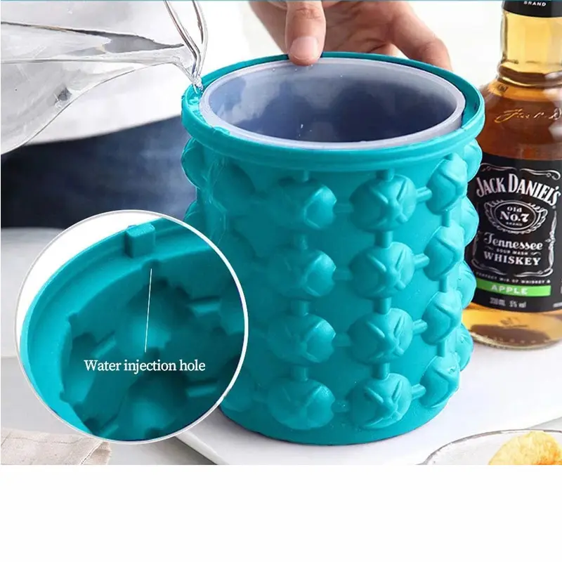 Vendita calda portatile 2 in 1 commestibile Silicone vino cubo di ghiaccio vassoio stampo Ice Cube Maker 18 cubetti di ghiaccio vassoio sanitario secchio