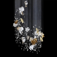 Lustres LED modernes personnalisés en forme de poisson-clown, décorés de verre cristal, luminaires suspendus de luxe pour hôtels/villas, à intensité variable, garantie 5 ans