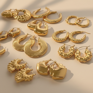 Set de Aretes de <span class=keywords><strong>Aro</strong></span> Gruesos de Acero Inoxidable con Baño de Oro PVD de 18K de Alta Calidad Para Mujer, Joyería de Moda Impermeable y Que No Se Deslustra - Product Image 1