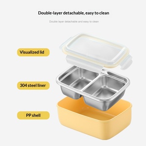 Caja de Almacenamiento de Alimentos de Acero Inoxidable 304 con Doble Compartimento, Desmontable y Sellada, con Asa Portátil para Uso en Exteriores - Product Image 3
