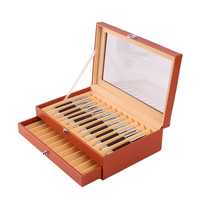 Boîte de présentation à bille en cuir PU avec stylo 24 en gros personnalisé étui de papeterie pour crayons