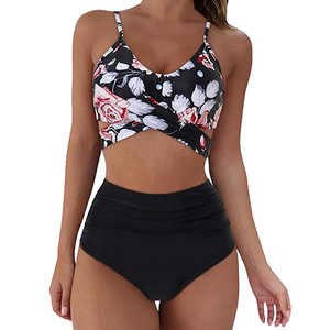 High Quality Women's High Waist Two-Piece Bikini Set Spandex / Polyest Anti-UV Breathable Quick Dry OEM Customizable Print Front - Product Image 4