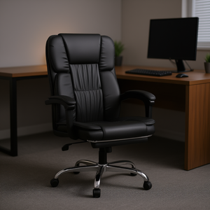 <b>Black</b> Faux Leather Executive Office Chair Adjustable Height Swivel Chrome Base Metal <b>Frame</b> - Product Image 2