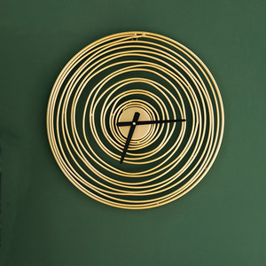 Wholesale Decorative Gold Round Metal Wire <strong>Wall</strong> <strong>Mirror</strong> <strong>Clock</strong> for Home Decor Lving Room Furniture - Product Image 1