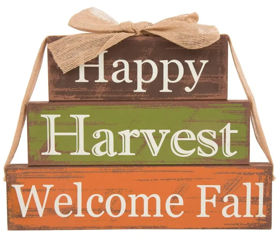 Fall Sign Wooden Signs with Sayings Happy Harvest Welcome Fall Decor Farmhouse Autumn Thanksgiving Harvest Wood Tiered Tray