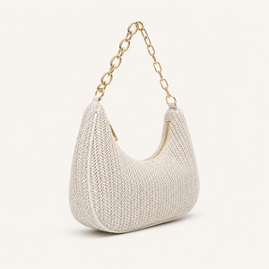 Sac à bandoulière croissant tissé pour femme avec chaîne, mini sac hobo, sac de mode estival - Product Image 2