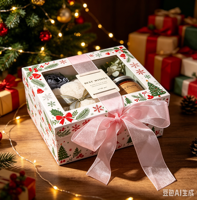 Kotak Kado Natal Kaku dengan Tutup Jendela yang Dapat Disesuaikan, Laminasi Matte, dan Sisipan EVA untuk Kemasan Hadiah Sarung Tangan dan Sarung Tangan Musim Dingin