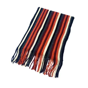 custom men 100 acrylic muti color striped knitted scarf with tassel