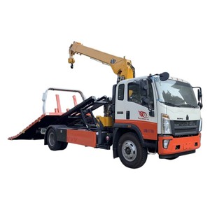 Combined HOWO 4x2 <b>Flatbed</b> Tow <b>Truck</b> with Crane Slidebed Wrecker 5 Ton Car Carrier Recovery <b>Truck</b> - Product Image 1