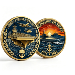 Pièce commémorative du 250e anniversaire de l'US Navy, en laiton plaqué or, frappée à la presse, motif patriotique, jeton circulaire, honneur, courage, engagement - Product Image 6
