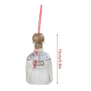375ML Reusable Empty Liquor <strong>Drink</strong> <strong>Bottles</strong> Mini Clear Tequila <strong>Bottles</strong> Cups Wooden Round Stopper Reusable Cups with <strong>Straw</strong> - Product Image 2