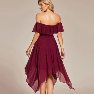 D & M kadın abiye çiçek desen Midi uzunluk şifon düğün ve kokteyl nedime elbisesi moda ve düzensiz - Product Image 2