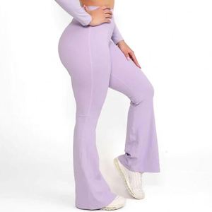Pantalon de yoga évasé taille haute pour <span class=keywords><strong>femme</strong></span>, coupe palazzo longue et douce, effet froncé aux fesses, legging bootcut, pantalon de survêtement large à jambe évasée, couleur unie - Product Image 5