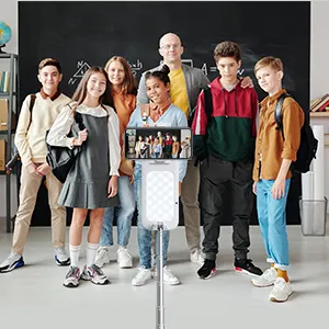 Tragbares Overhead-LED-Ringlicht <span class=keywords><strong>Content</strong></span> Creator Kit mit einstellbarer Farbtemperatur, Stativ, Tablet-Bodenständer für Smartphones - Product Image 6