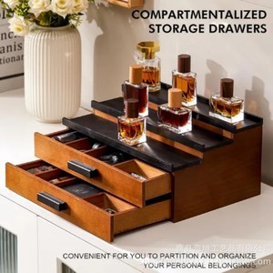 Double Layer Wood Perfume Storage <b>Box</b> With Drawers 3 Tier Desktop Cosmetic Organizer For <b>Makeup</b> And Fragrance Display - Product Image 3