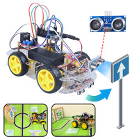 Kit Educativo de Robótica Inteligente, Robot Programable 4WD con Detección de Obstáculos en Cuatro Direcciones, Kit Electrónico DIY