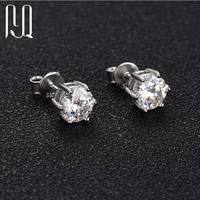 Boucles d'oreilles clous PYQ à six griffes 1ct+1ct en moissanite rose, bleue et verte pour femme, bijoux fins en argent S925 avec certificat GRA