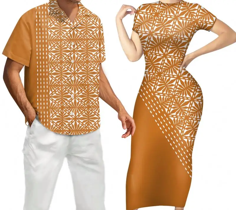 Morncid 섬 2pcs 세트 커플 의류 폴리네시아 부족 원피스 플러스 사이즈 패션 우아한 파티 클럽 드레스