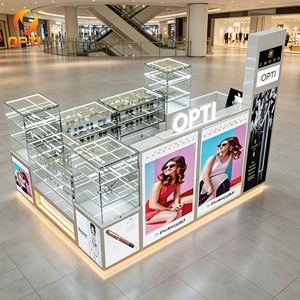 Kiosque optique élégant en verre pour centre commercial, vitrine d'exposition d'optiques éclairée par LED, kiosque de vente au détail personnalisé pour magasin d'optique - Product Image 1