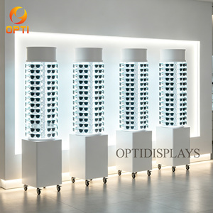 Présentoir rotatif sur pied pour lunettes <span class=keywords><strong>de</strong></span> soleil, tour d'exposition en bois pour lunettes avec armoire verrouillable et roulettes pour magasins d'optique - Product Image 3