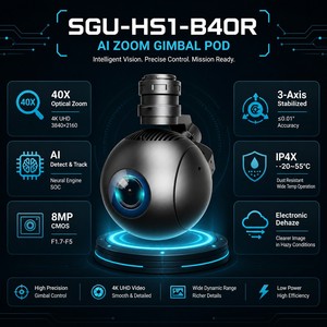 40X Optical Zoom 4K UHD AI Gimbal <b>Camera</b> Pod for Drone with Smart Detect & Track 8MP CMOS 3-Axis <b>Stabilized</b> ≤0.01° - Product Image 1