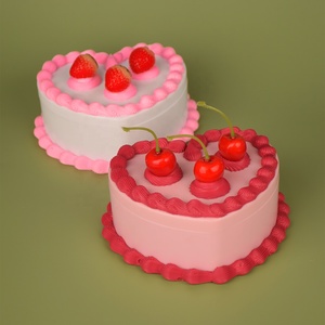 Vintage Style Pink White Heart Shaped Cherry Fake Cake Jewelry <b>Box</b> Mirror Simulation Strawberry Cake Plastic Cream Decoration - Product Image 4