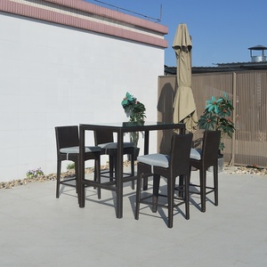 Moderno de lujo al aire libre <span class=keywords><strong>terraza</strong></span> Bistro ratán mimbre alta <span class=keywords><strong>Bar</strong></span> comedor silla muebles conjunto al aire libre Muebles de Jardín conjuntos - Product Image 1