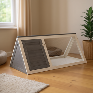 Cage à lapin en bois, forme triangulaire, capacité de 25 lb, pour petits animaux, utilisation en intérieur, style simple, maison pour animaux de compagnie - Product Image 2