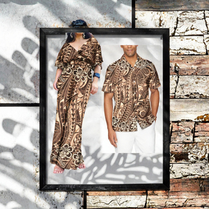 Ensemble de couple d'été OEM, style polynésien, combinaison Puletasi et chemise hawaïenne pour homme, tenues assorties en polyester - Product Image 3