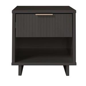 Nightstand In Charcoal Gray With <b>Drawer</b> And Open Shelf Storage For Bedroom Use - Product Image 1