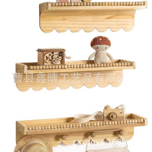 Wooden Wall Mounted <b>Shelf</b> For Children Room Toy Organizer Solid Wood Storage Rack With Beads And <b>Hooks</b> - Product Image 1