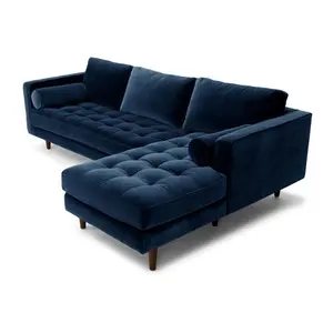 Modern Corner Couch L-Shaped Sectional Sofas Super Blue Velvet Sofa with Chaise