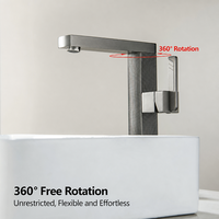 Robinet de lavabo moderne haut en alliage de zinc gris anthracite, rotation à 360°, texture grillagée, cartouche céramique plaquée, mitigeur de lavabo à poser sur comptoir