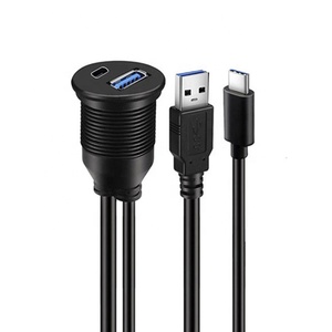 Bộ Chuyển Đổi Dock USB Kép Gắn Phẳng Bảng Điều Khiển Xe Hơi Hai Cổng USB 3.0 Đầu Đực Sang Đầu Cái USB Type C Cáp Sạc Gắn Bảng Điều Khiển - Product Image 1