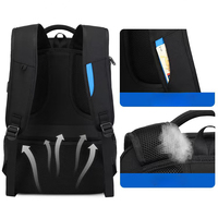 Sac à dos en nylon noir géométrique tendance avec port de chargement USB, idéal pour les voyages, l'école, l'ordinateur portable, avec plusieurs poches, unisexe, pour usage quotidien
