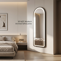 Miroir sur pied Joystar pleine longueur 63x16 pouces, arqué, 6000K, LED dimmable avec interrupteur tactile, cadre noir pour un look luxueux