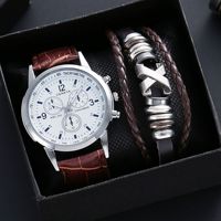 Coffret Cadeau 3 Pièces Montre et Bracelet avec Boîte, Tendance Mode, Cadran Miroir en Verre Bleu Clair, Montre à Quartz pour Homme