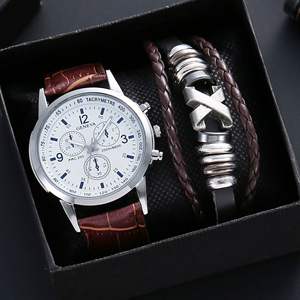 Coffret Cadeau 3 Pièces <span class=keywords><strong>Montre</strong></span> et <span class=keywords><strong>Bracelet</strong></span> avec Boîte, Tendance Mode, <span class=keywords><strong>Cadran</strong></span> Miroir en Verre <span class=keywords><strong>Bleu</strong></span> Clair, <span class=keywords><strong>Montre</strong></span> à Quartz pour Homme - Product Image 4