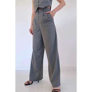 Combinaison grise rayée moderne pour femme, taille haute, tissée, pour le bureau - Product Image 2